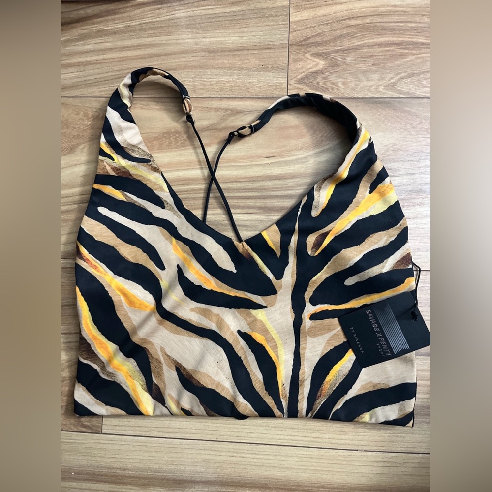 FENTY X Savage Wildcat Strappy-Back Tank Bra Top Tan Black Sz 1X plus